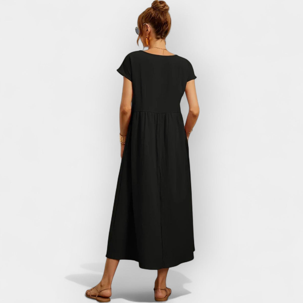Women's Casual Short Sleeve Midi Dress with Pockets