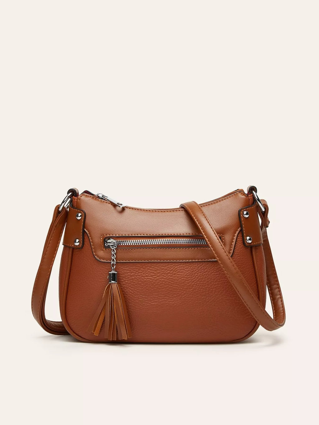 Women's Leather Crossbody Bag with Decorative Tassel