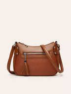 Women's Leather Crossbody Bag with Decorative Tassel