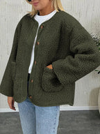 Women's Two-Tone Sherpa Button-Up Jacket with Pockets