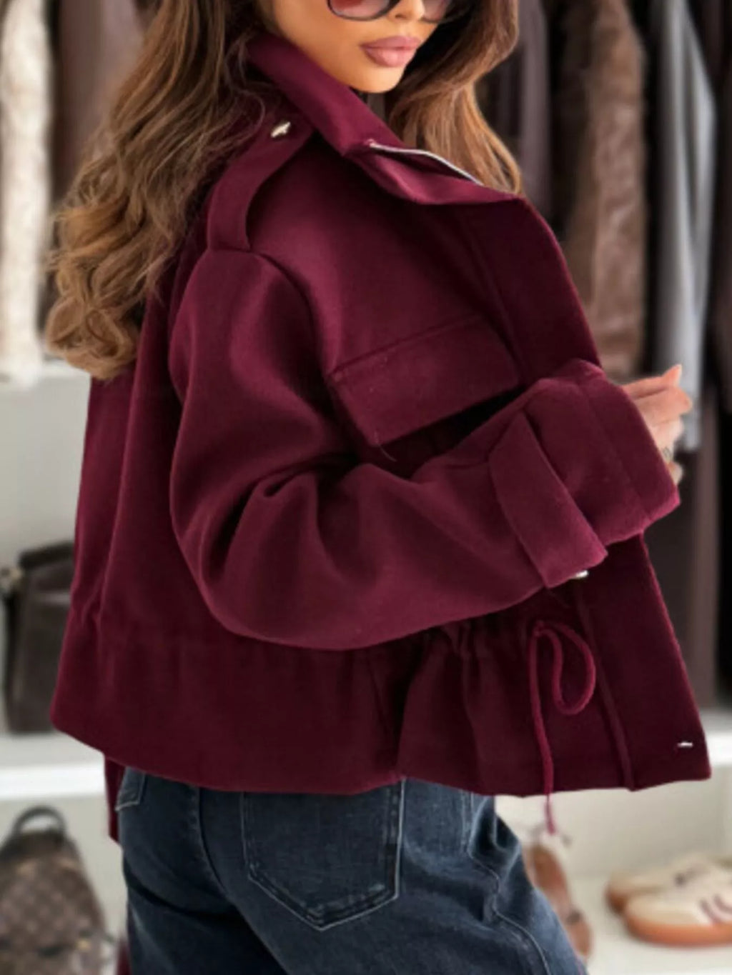 Women's Lightweight Casual Button-Up Jacket with Drawstring