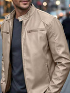 Men's Zip-Up Biker Jacket Big and Tall - Apricot