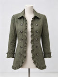 Women's Pleated Ruffle Office Blazer - Army Green Print