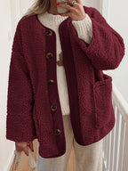 Women's Two-Tone Sherpa Button-Up Jacket with Pockets
