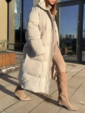 Women's Long Belted Puffer Coat - Ivory White