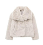 Women's Faux Fur Lapel Coat Warm Padded Winter Coat - Beige