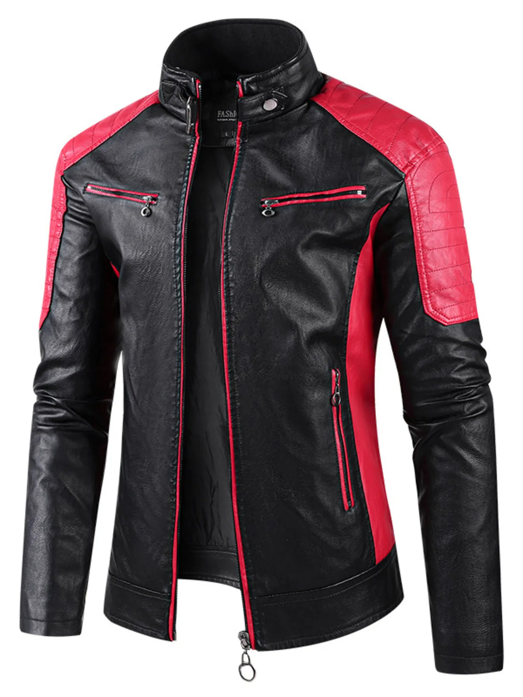 Men's Color Block Faux Leather Jacket Plus Size