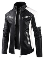 Men's Color Block Faux Leather Jacket Plus Size - Black
