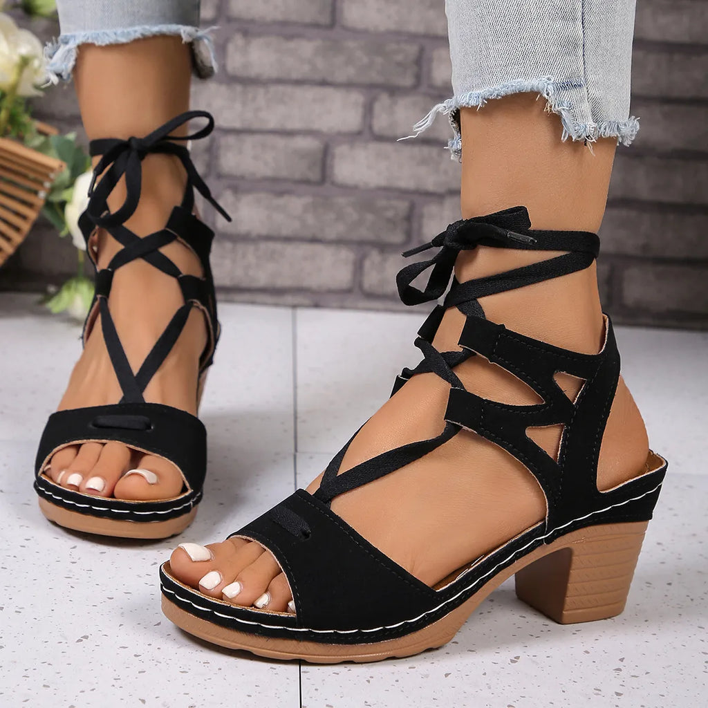 Women's Lace-Up Block Heel Sandals