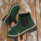 Women's Comfortable Block Heel Round Toe Ankle Boots for Fall and Winter - Green