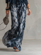 Women's Two-Piece Wedding Guest Set Ruffle Halter Top and Wide-Leg Pants