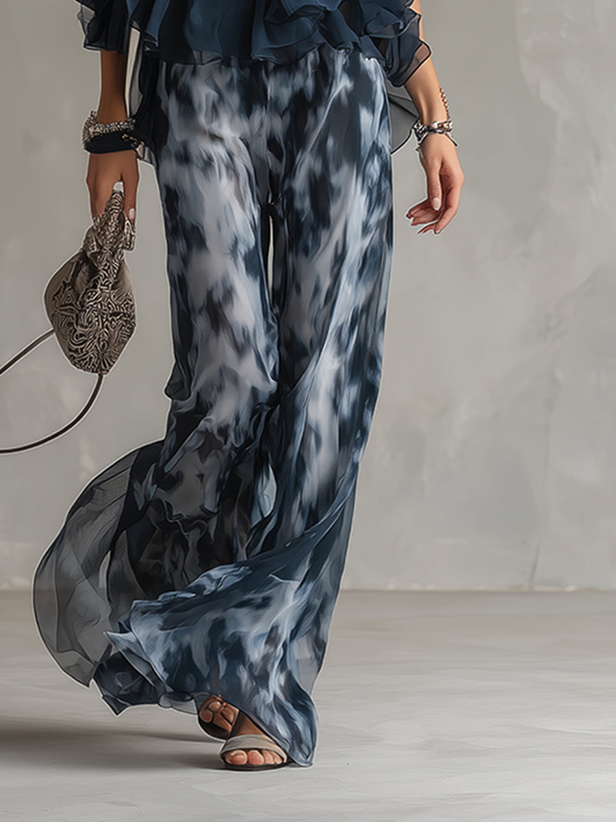 Women's Two-Piece Wedding Guest Set Ruffle Halter Top and Wide-Leg Pants