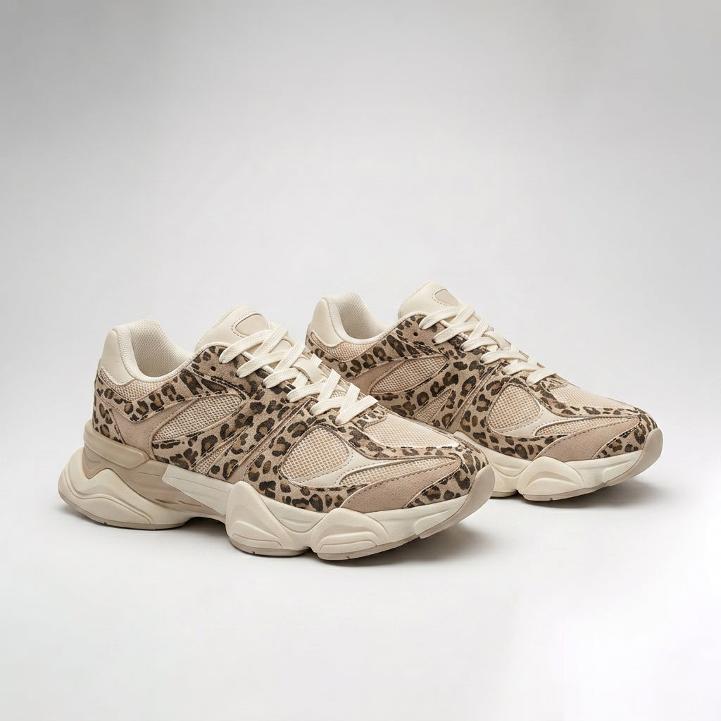Women's Comfortable Everyday Sneakers - Beige Animal Print