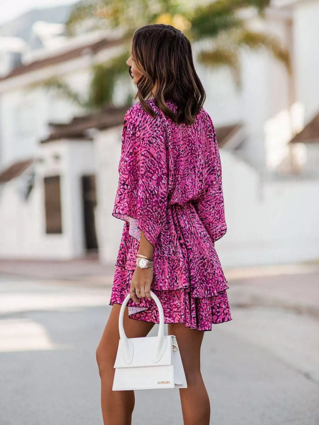 Women's Printed Tiered Wrap Mini Dress