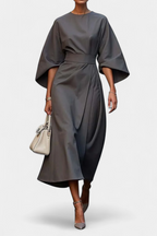 Women's Lantern Sleeve Fitted-Waist Dress - Gray