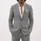 Men's Relaxed Fit Linen Suit with Classic Lapel - Gray