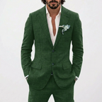 Men's Relaxed Fit Linen Suit with Classic Lapel - Army Green