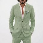 Men's Relaxed Fit Linen Suit with Classic Lapel - Sage Green