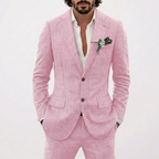 Men's Relaxed Fit Linen Suit with Classic Lapel - Pink