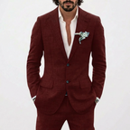 Men's Relaxed Fit Linen Suit with Classic Lapel - Burgundy