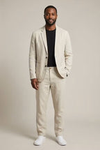 Men's Elegant Relaxed Fit Linen Suit - Apricot