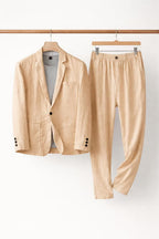 Men's Elegant Relaxed Fit Linen Suit - Khaki