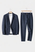 Men's Elegant Relaxed Fit Linen Suit - Blue