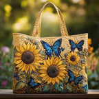 Women's Handmade Quilted Tote Bag with Unique Print - Sunflower