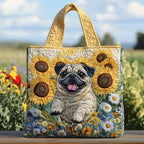 Women's Handmade Quilted Tote Bag with Unique Print - Panda Dog