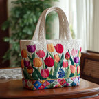 Women's Handmade Quilted Tote Bag with Unique Print