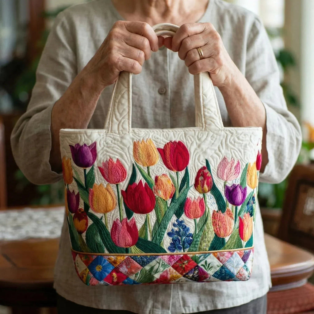 Women's Handmade Quilted Tote Bag with Unique Print