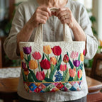 Women's Handmade Quilted Tote Bag with Unique Print