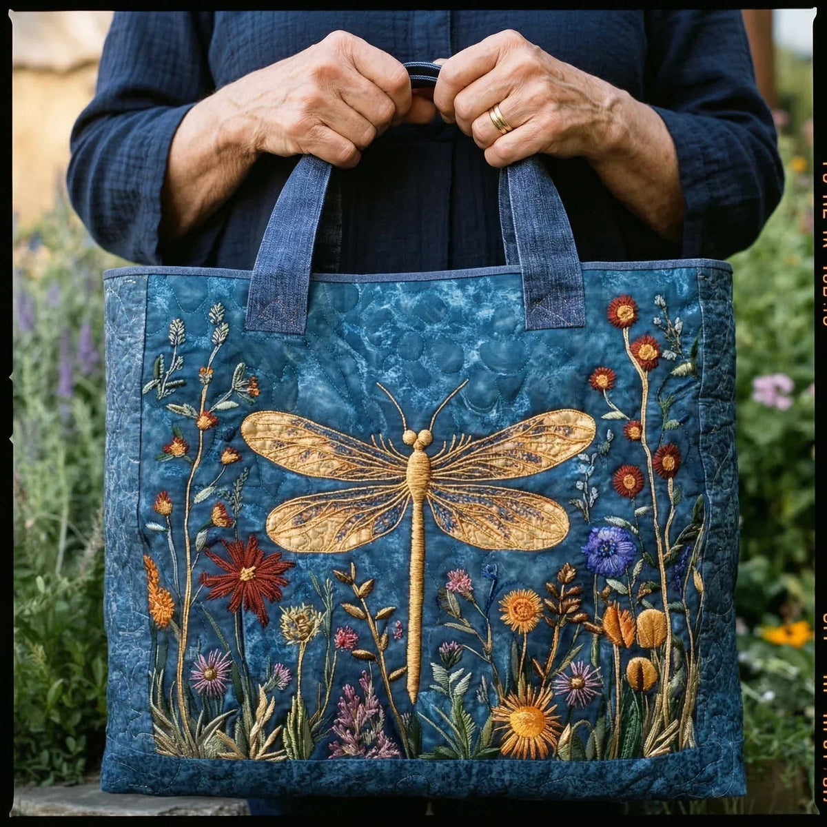 Women's Handmade Quilted Tote Bag with Unique Print