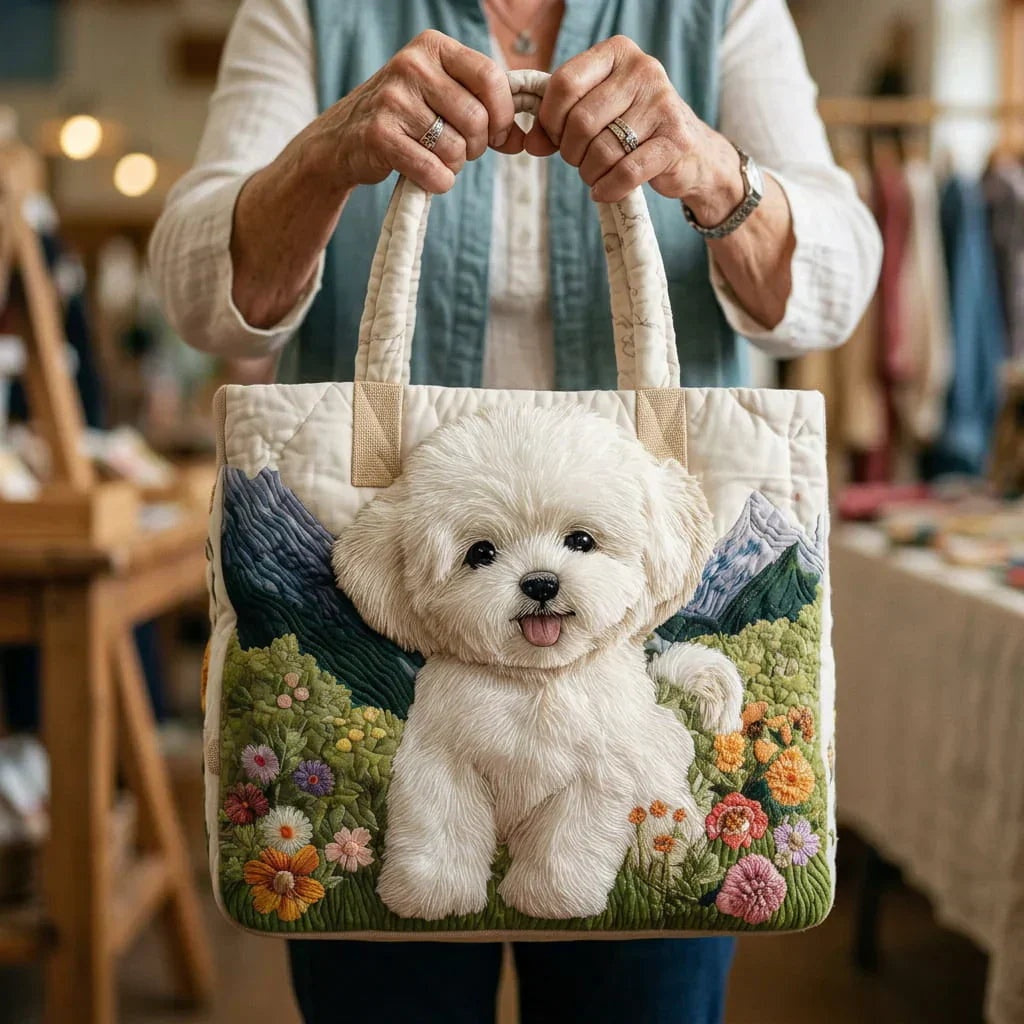 Women's Handmade Quilted Tote Bag with Unique Print