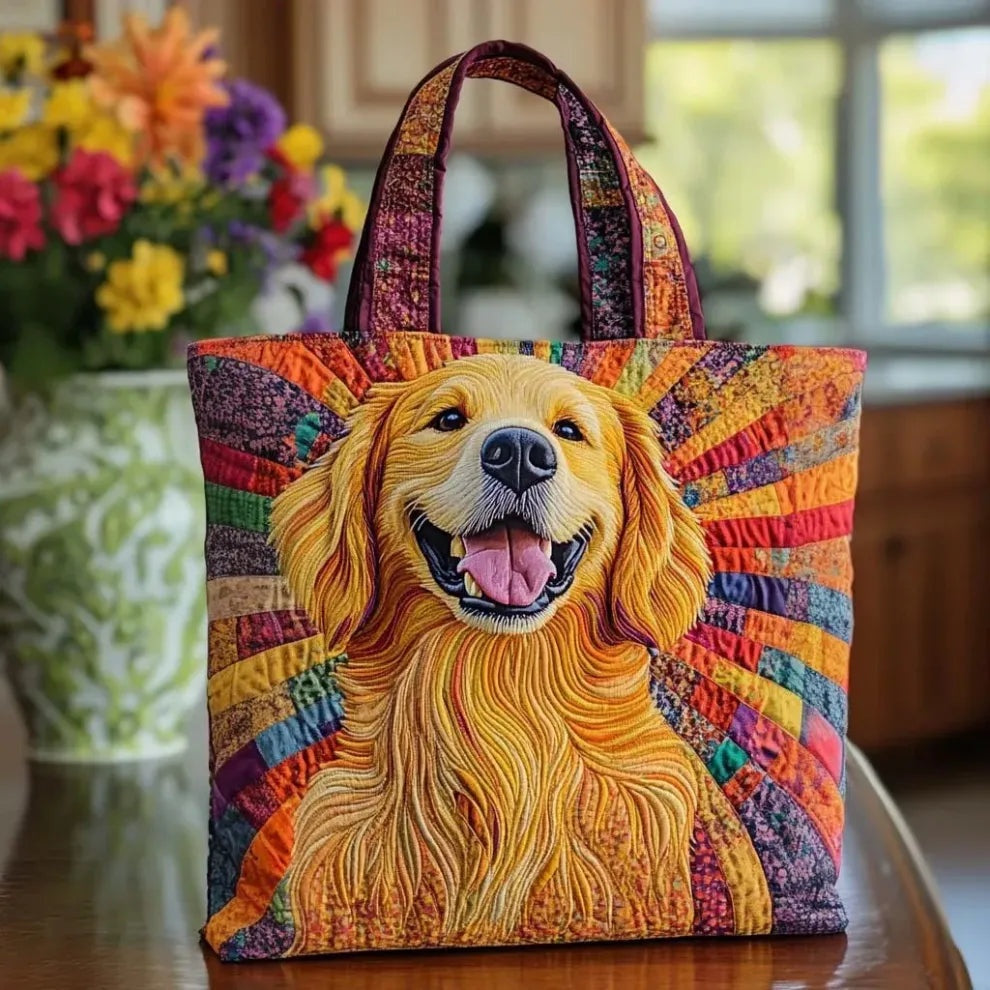 Women's Handmade Quilted Tote Bag with Unique Print - Sunny Dog