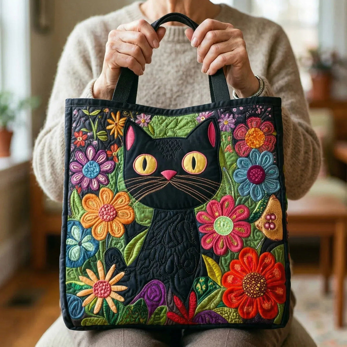 Women's Handmade Quilted Tote Bag with Unique Print