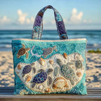 Women's Handmade Quilted Tote Bag with Unique Print - Purple Floral