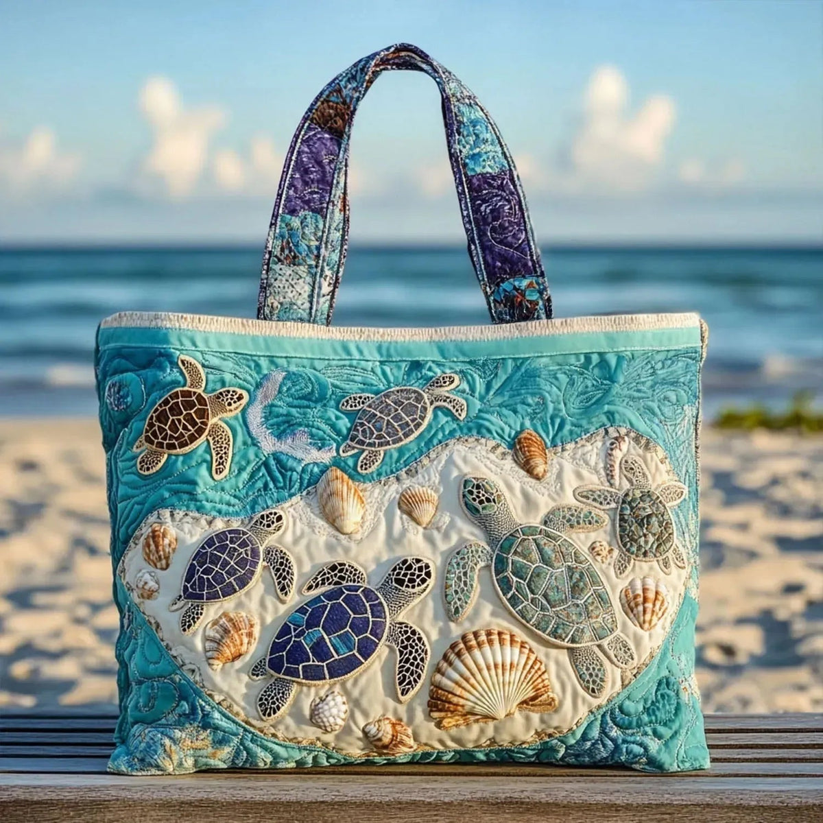 Women's Handmade Quilted Tote Bag with Unique Print - Purple Floral