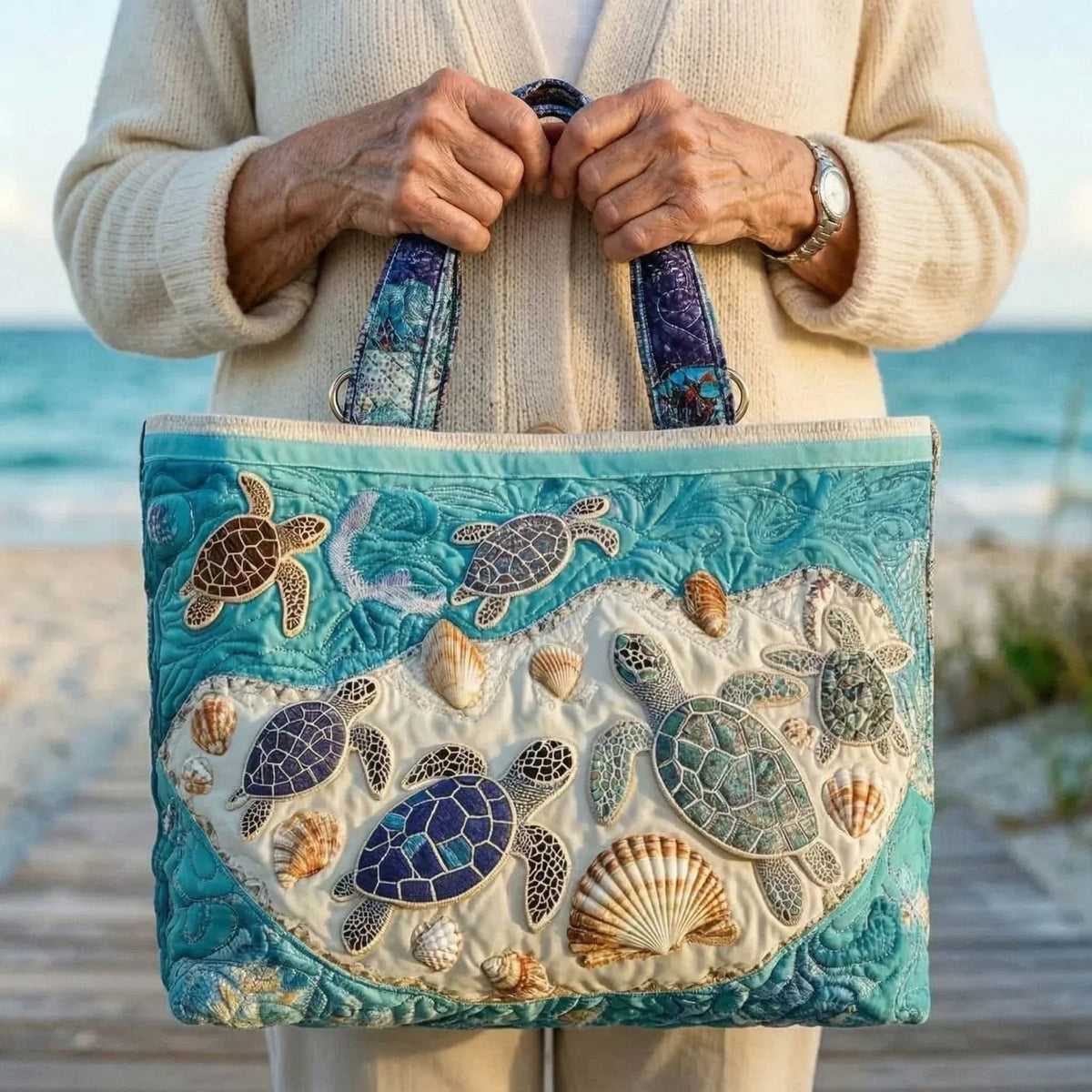 Women's Handmade Quilted Tote Bag with Unique Print