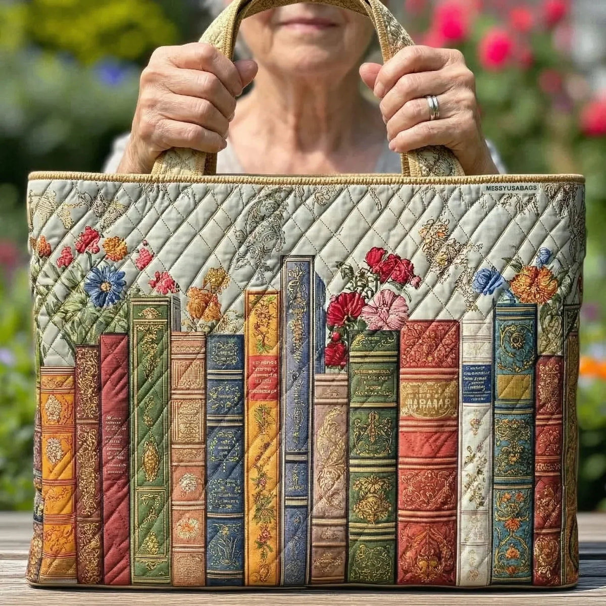 Women's Handmade Quilted Tote Bag with Unique Print