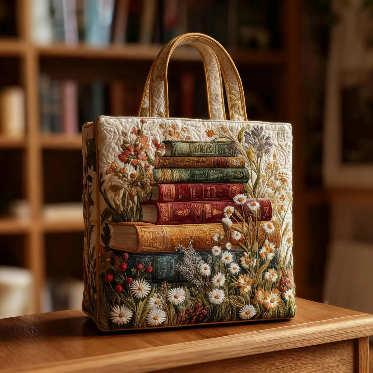 Women's Handmade Quilted Tote Bag with Unique Print