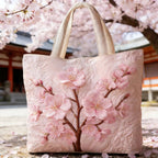 Women's Handmade Quilted Tote Bag with Unique Print - Cherry Blossom