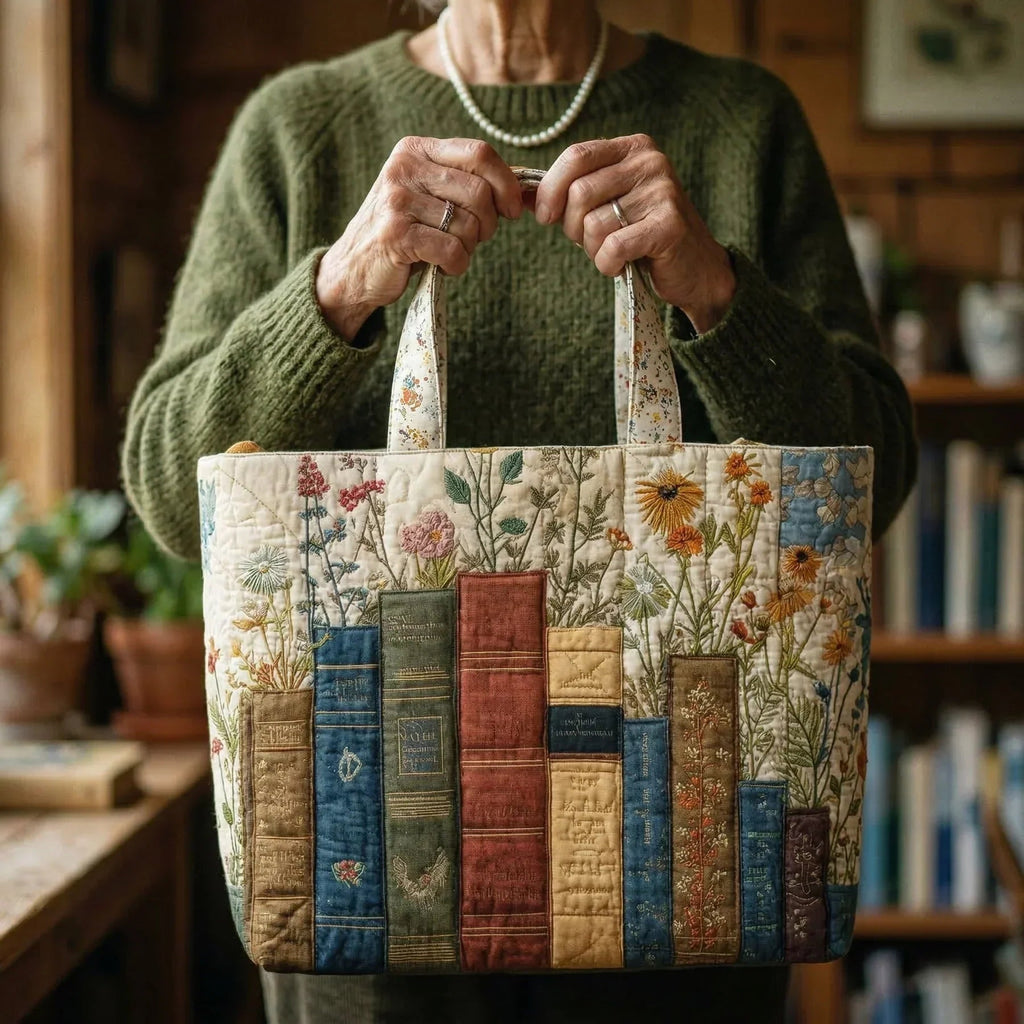 Women's Handmade Quilted Tote Bag with Unique Print