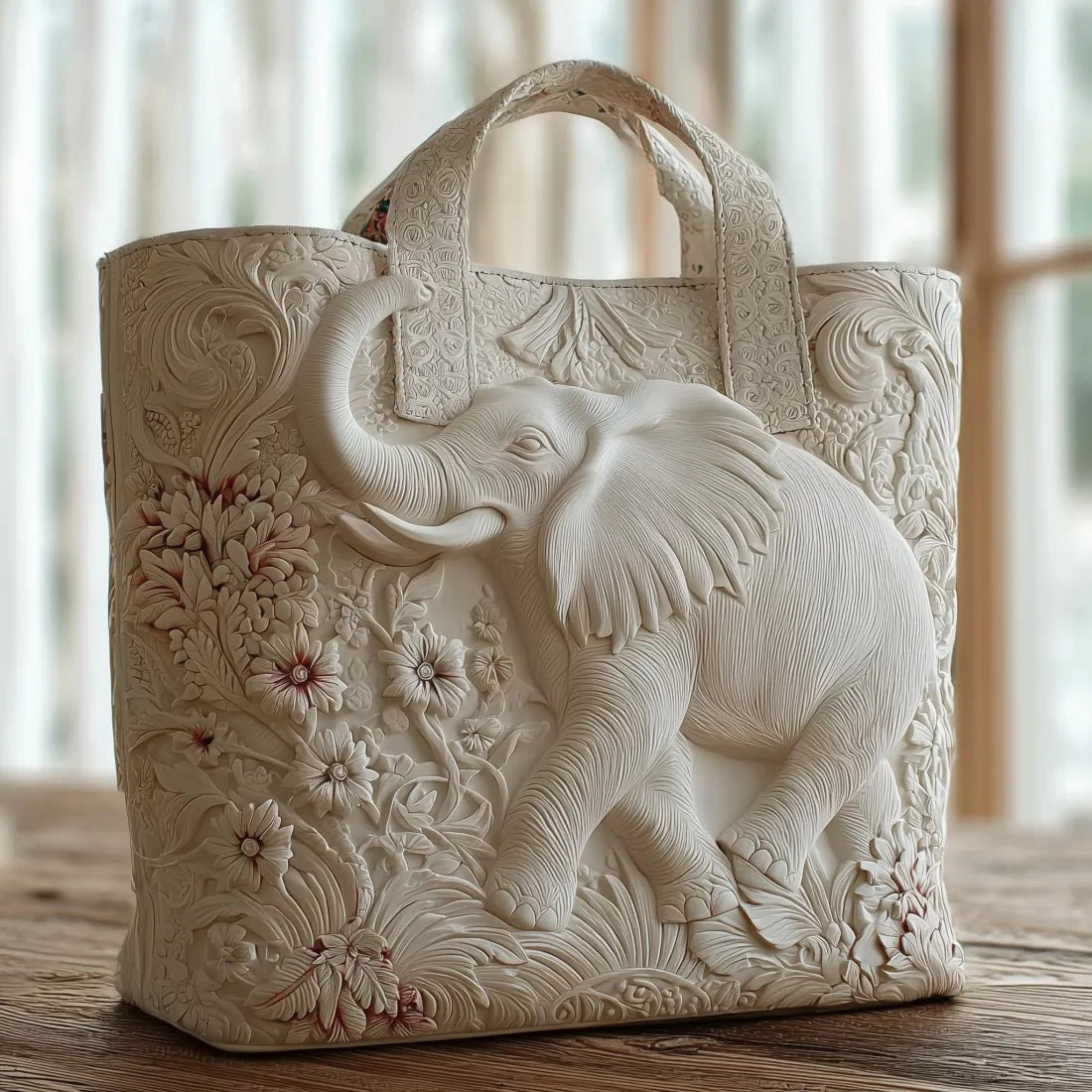 Women's Handmade Quilted Tote Bag with Unique Print - Elephant