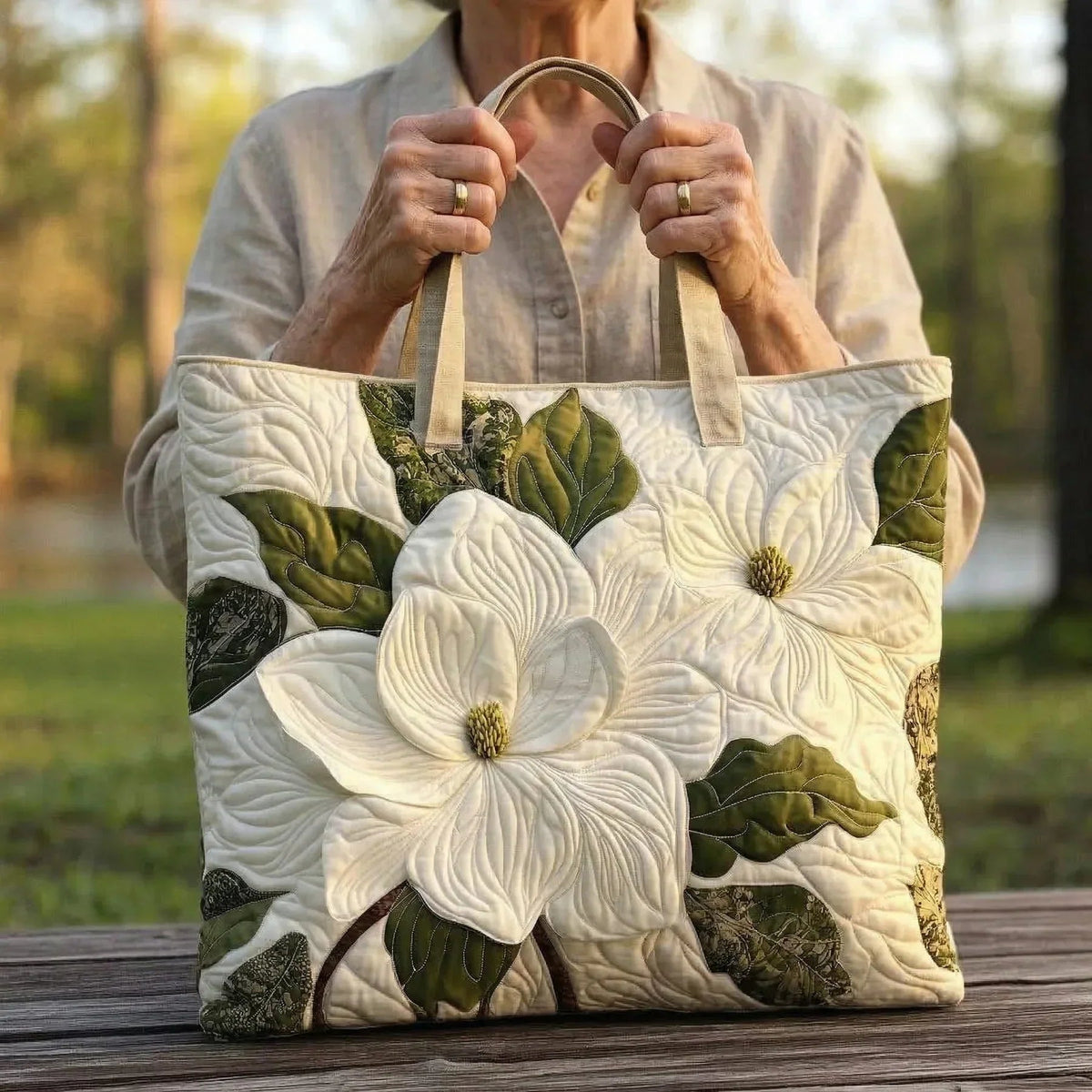 Women's Handmade Quilted Tote Bag with Unique Print