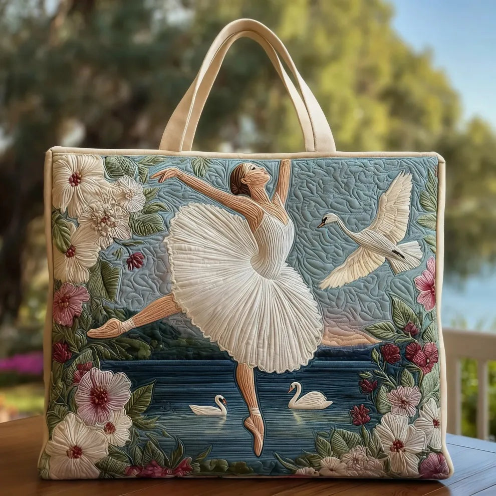 Women's Handmade Quilted Tote Bag with Unique Print - Ballerina