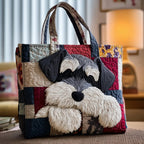 Women's Handmade Quilted Tote Bag with Unique Print - Plaid Schnauzer