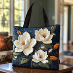 Women's Handmade Quilted Tote Bag with Unique Print - Dark Magnolia