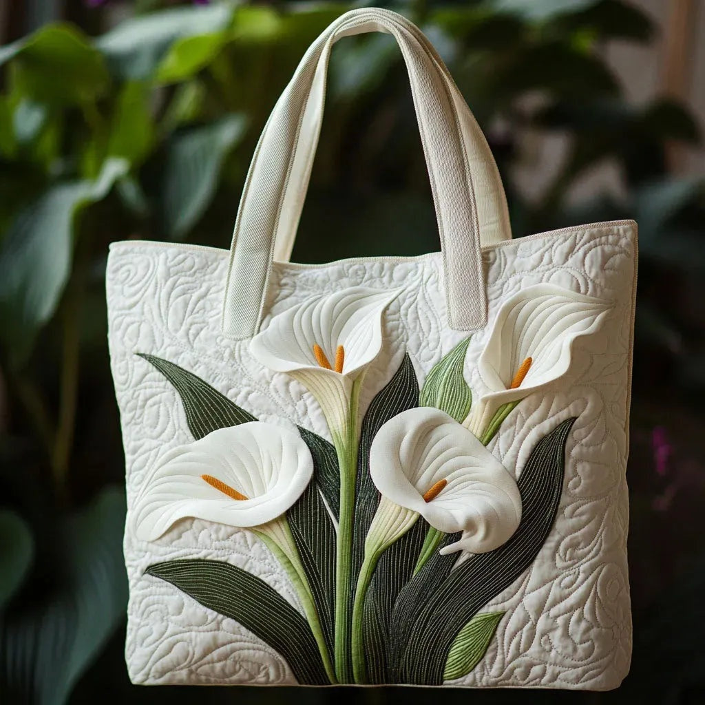 Women's Handmade Quilted Tote Bag with Unique Print - Calla Lilies