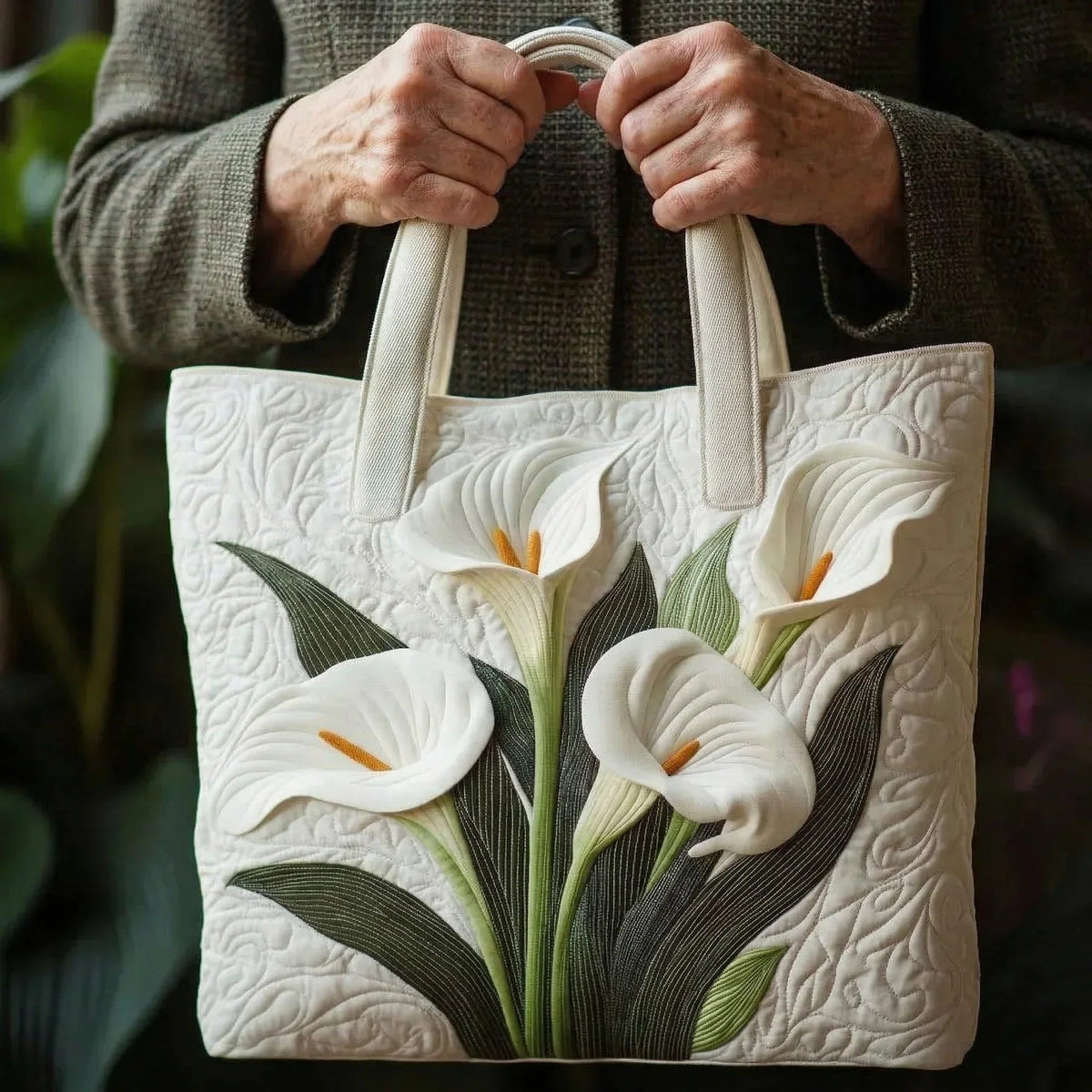 Women's Handmade Quilted Tote Bag with Unique Print